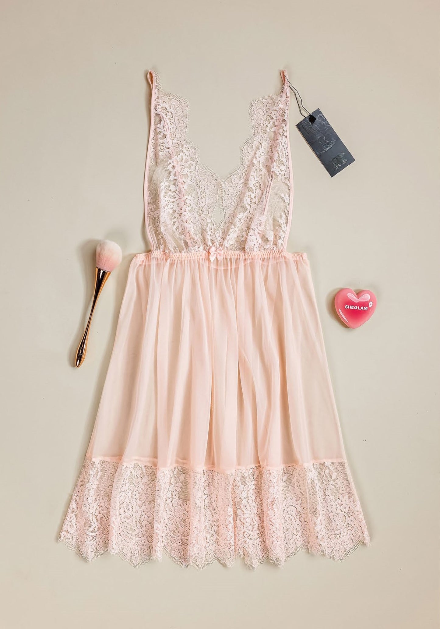 Babydoll: Lacae Top Open Back Lace Bottom Chiffon Babydoll