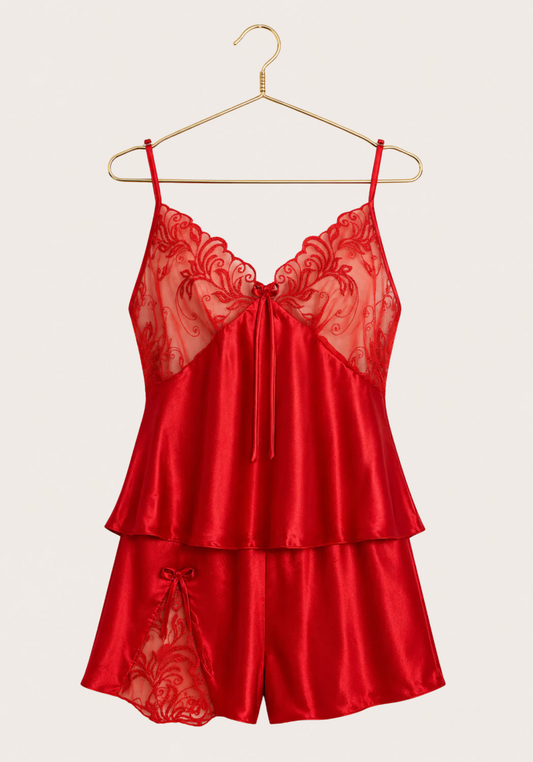Cami Short Set: Shoulder Strap Satin Cami And Short Set