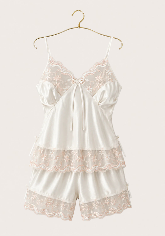Cami Short Set: Shoulder Strap Satin Cami And Short Set