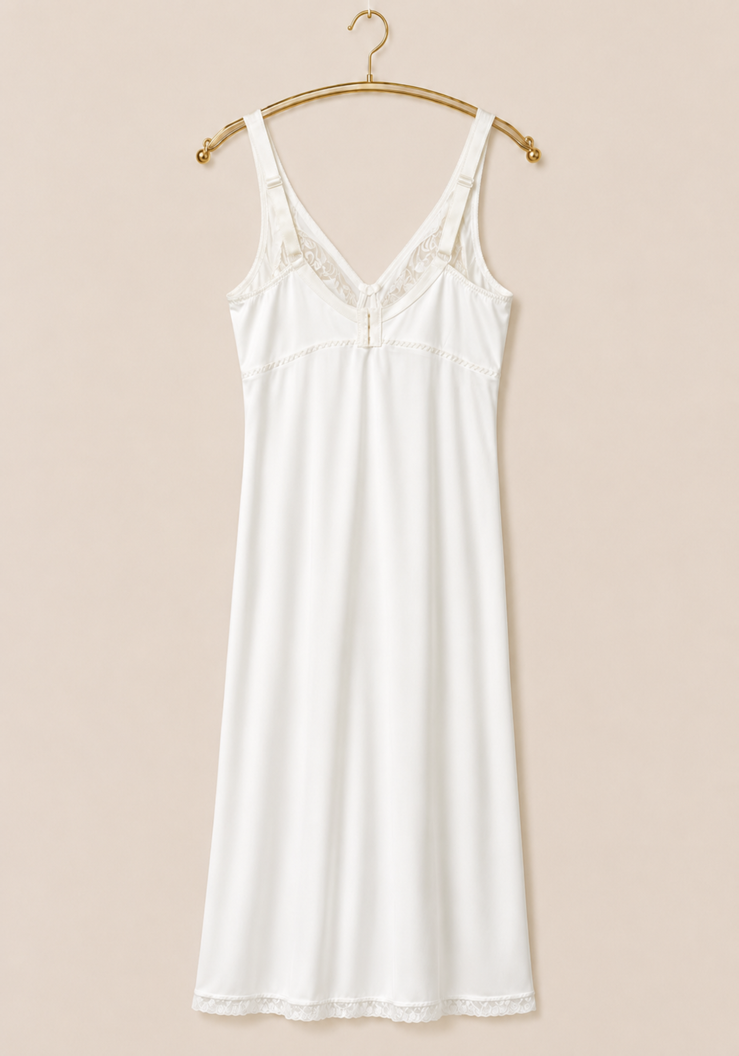 Long Slip: Wide Shoulder Strap Half Lace Unpadded Cup Long Under Slip