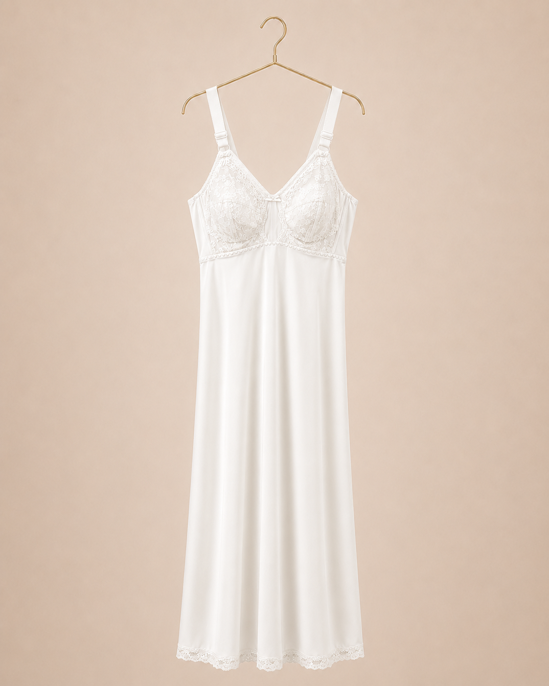 Long Slip: Wide Shoulder Strap Full Breast Lace Long Under Slip