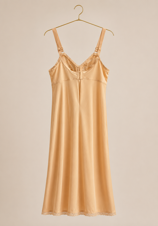 Long Slip: Wide Shoulder Strap Full Breast Lace Long Under Slip