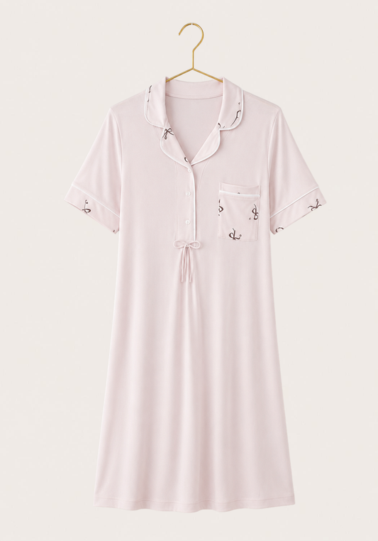 Maternal Collar Button Short Sleeve Nighty
