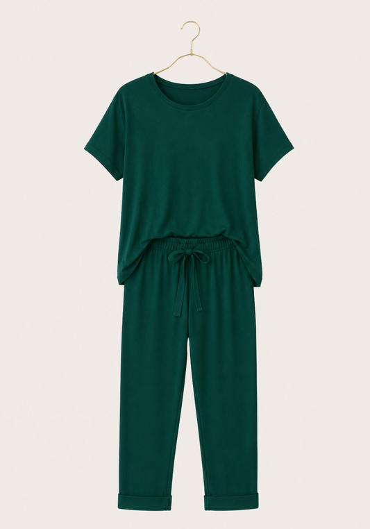 Modal Pajama: Short Sleeves Top And Pants With Lace Details