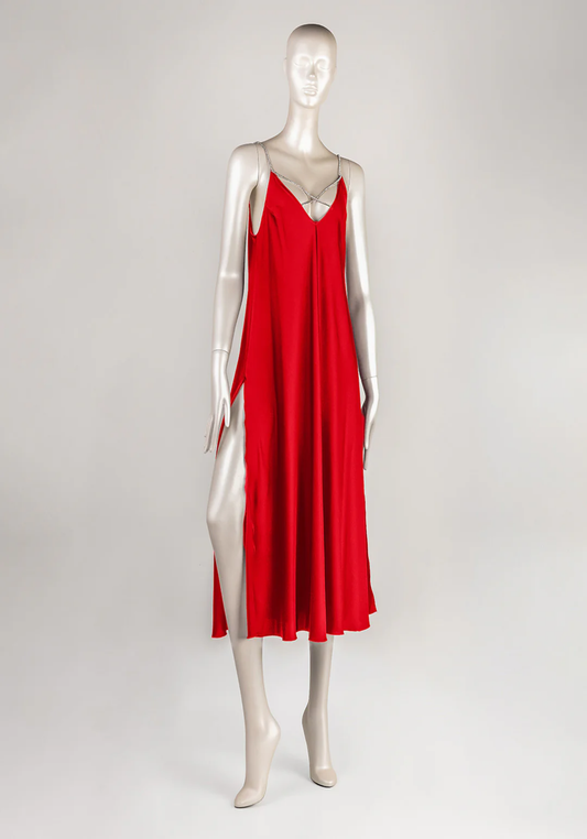 Lingerie Long Gown: Shoulder Stras Strap Satin Plain Long Nighty With Two Side Openings