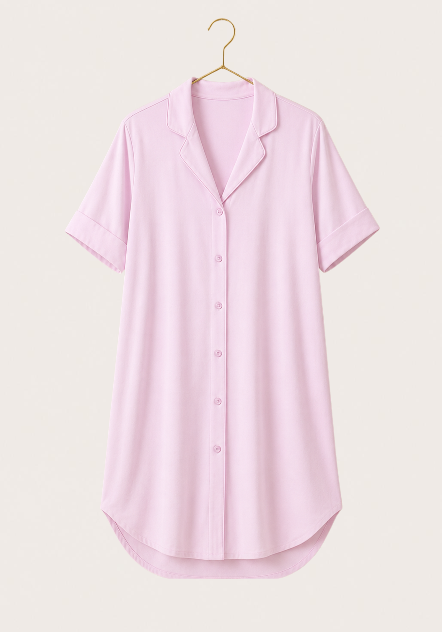 Modal Nighty: Collar Button Long Sleeves Short Nighty
