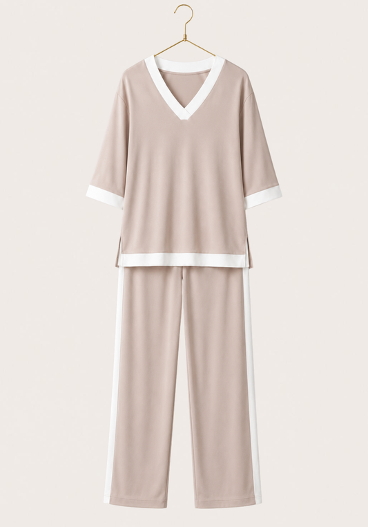 Short Sleeve V-Neck Comfortable Sports Set