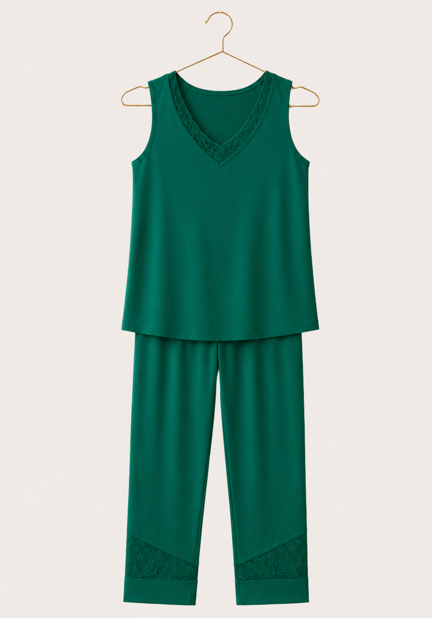 Modal Pajama: Sleeveless Top And Bermuda Pants With Lace Details