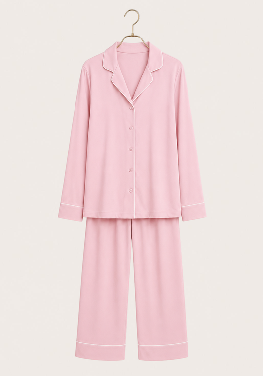 Modal Pajama: Collar Button Long Sleeve Top And Pants
