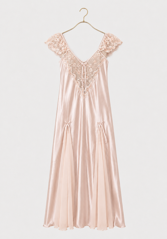 Long Night Gown: Shoulder Strap Satin Long Nighty With Toulle Detail