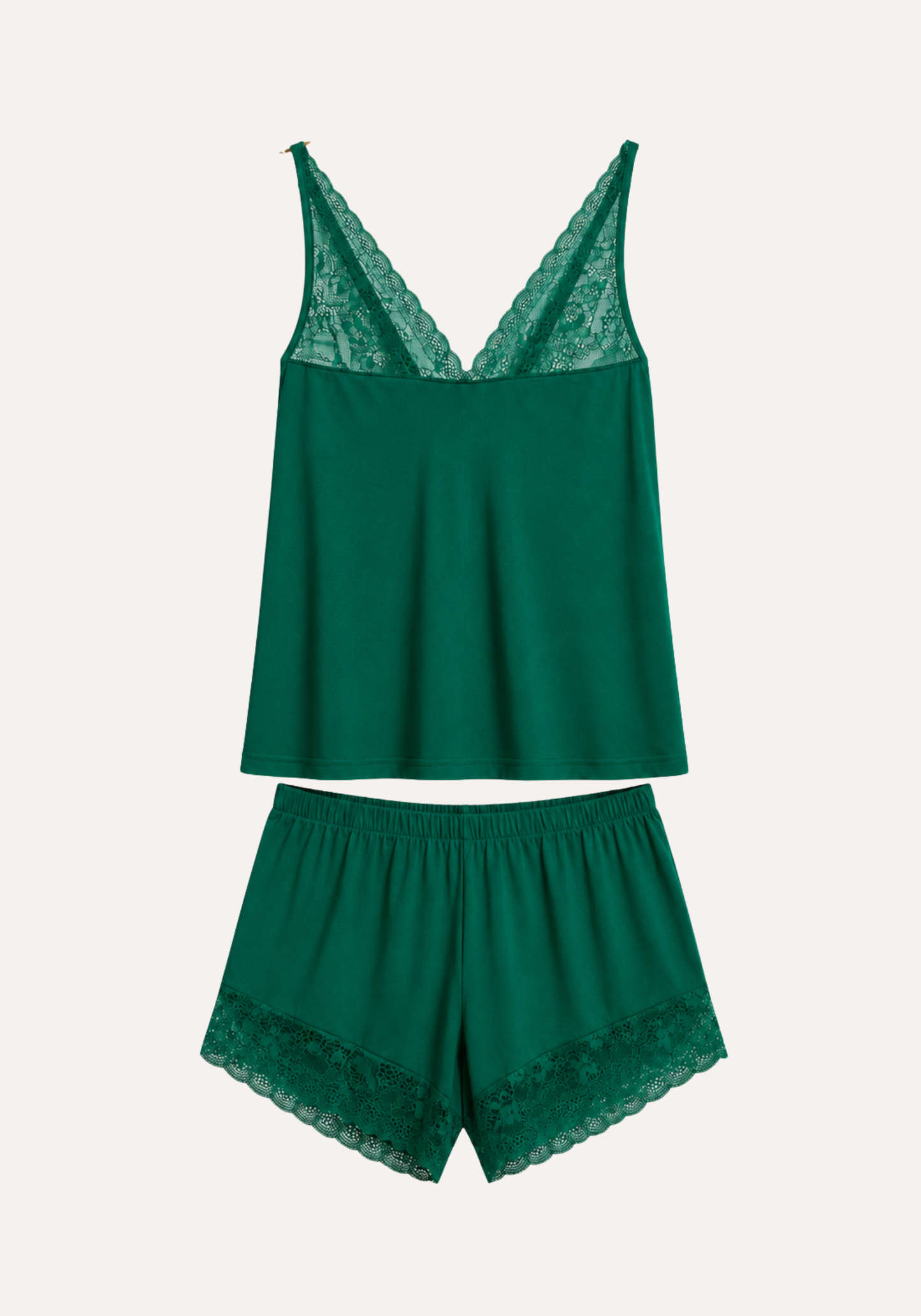 Modal Short Set: Shoulder Strap Top With Lace Detail And Shorts
