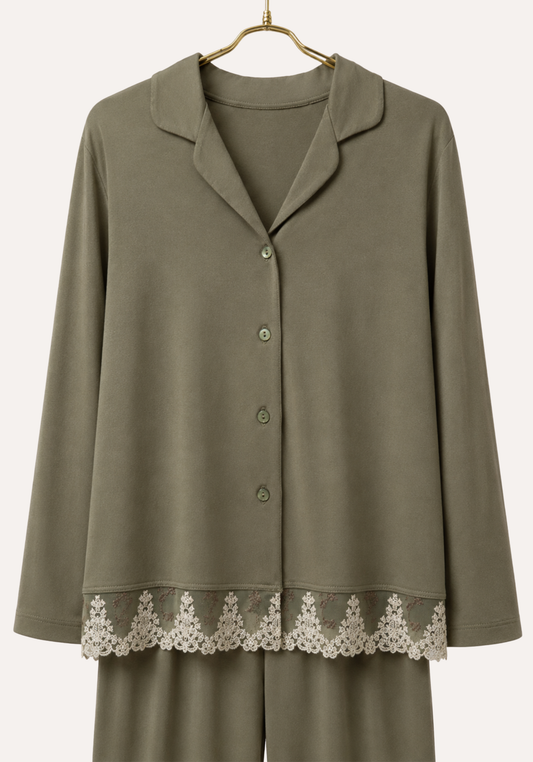 Long Sleeve Lace Collar Button Pajama