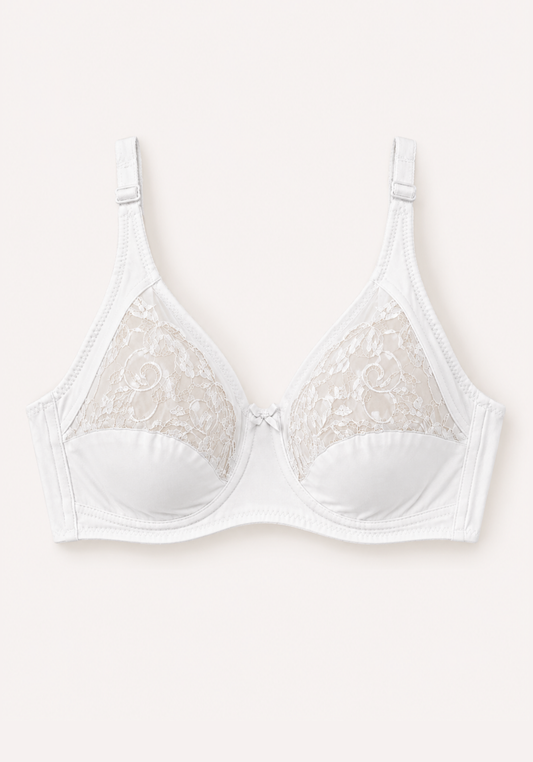 Basic Bra: Daily Wide Strap Unpadded Half Laced Cup Bra