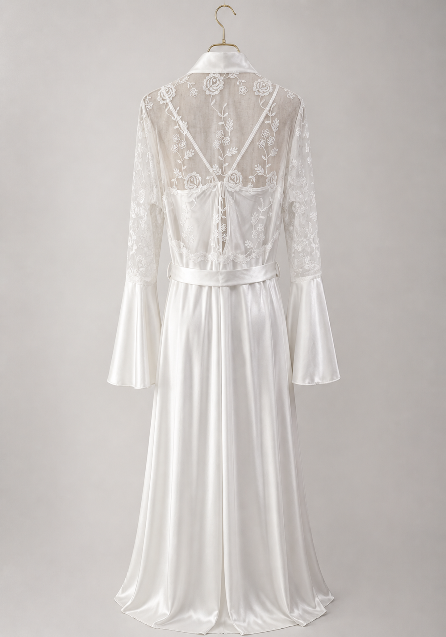 Bridal Long Night Gown And Robe Set With Lace