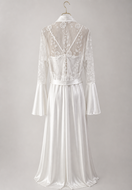Bridal Long Night Gown And Robe Set With Lace