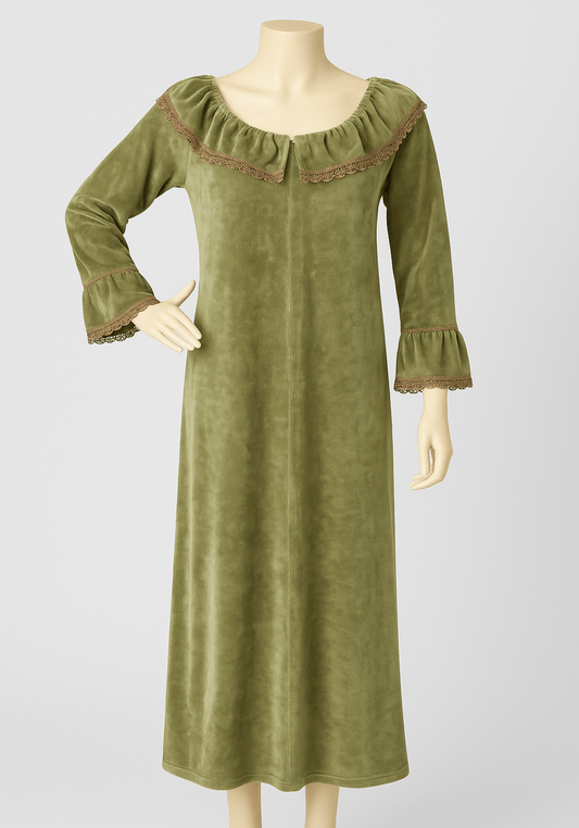 Velour Long Gown With Lace