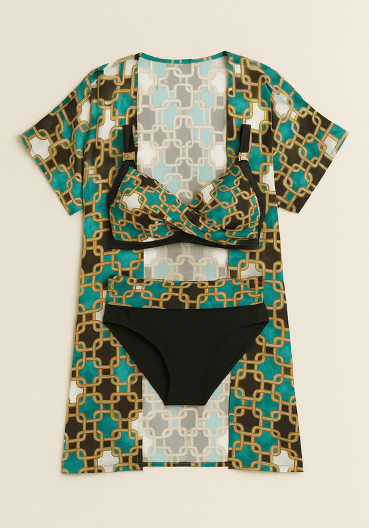 رداء سباحة OCC باللون الأسود والأخضر