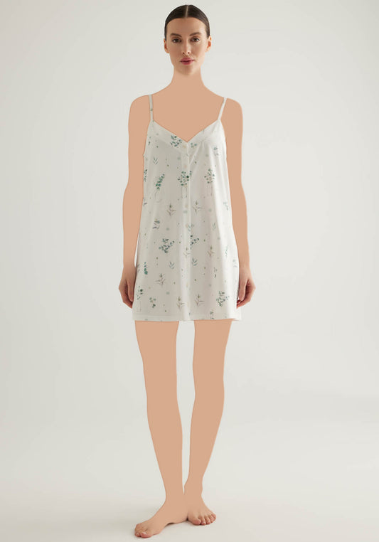 Cotton Button Shoulder Strap Nightgown