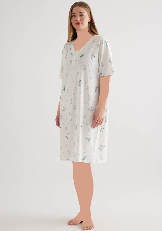 قميص نوم قطني بأكمام قصيرة وأزرار ومقاسات كبيرة