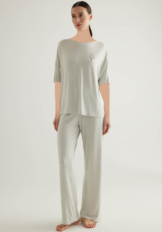 Viscose Lycra Short Sleeve Top And Long Pant Set