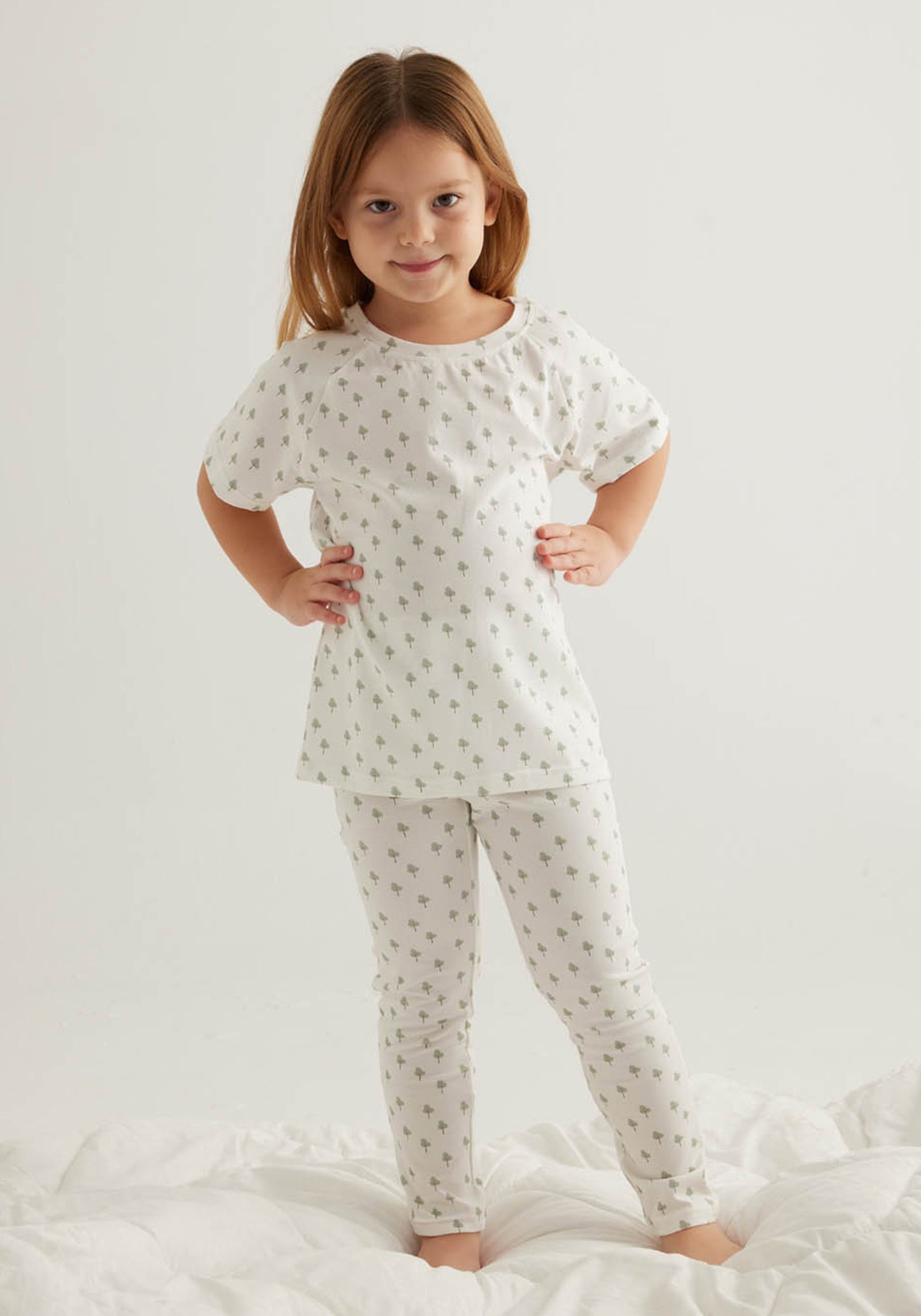 Cotton Girls Raglan Short Sleeve Long Pant Set