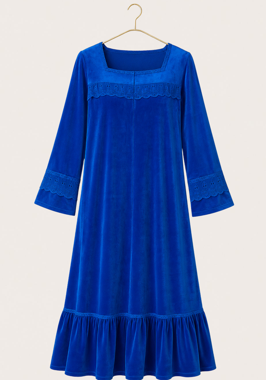 Velour Long Gown With Lace