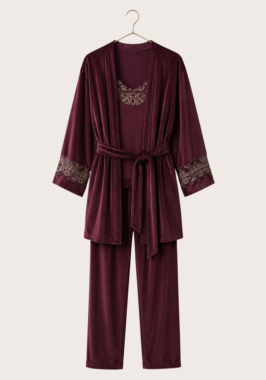 3 Piece Lace Velour Set