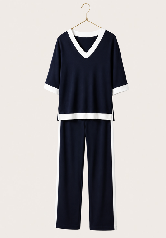 Short Sleeve V-Neck Comfortable Sports Set