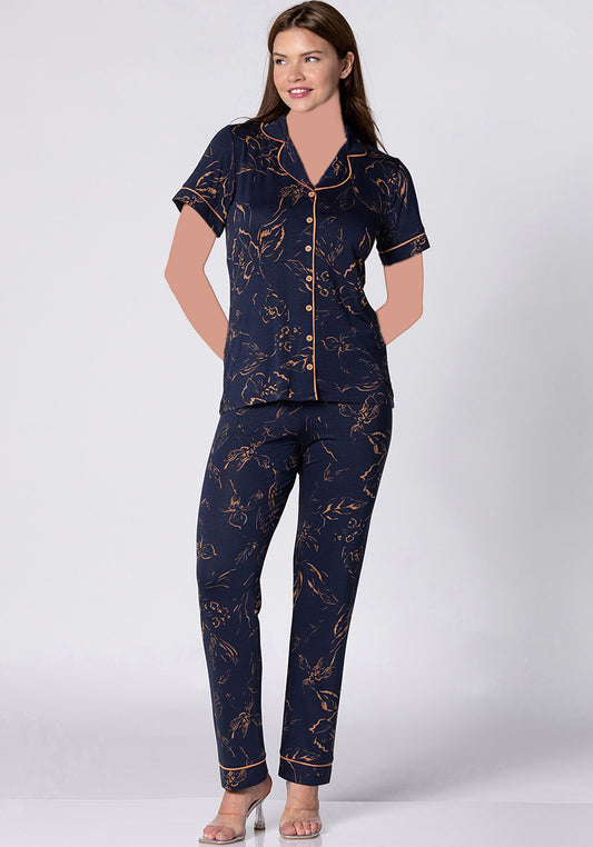 Plus Size Collar Button Short Sleeve Pajama