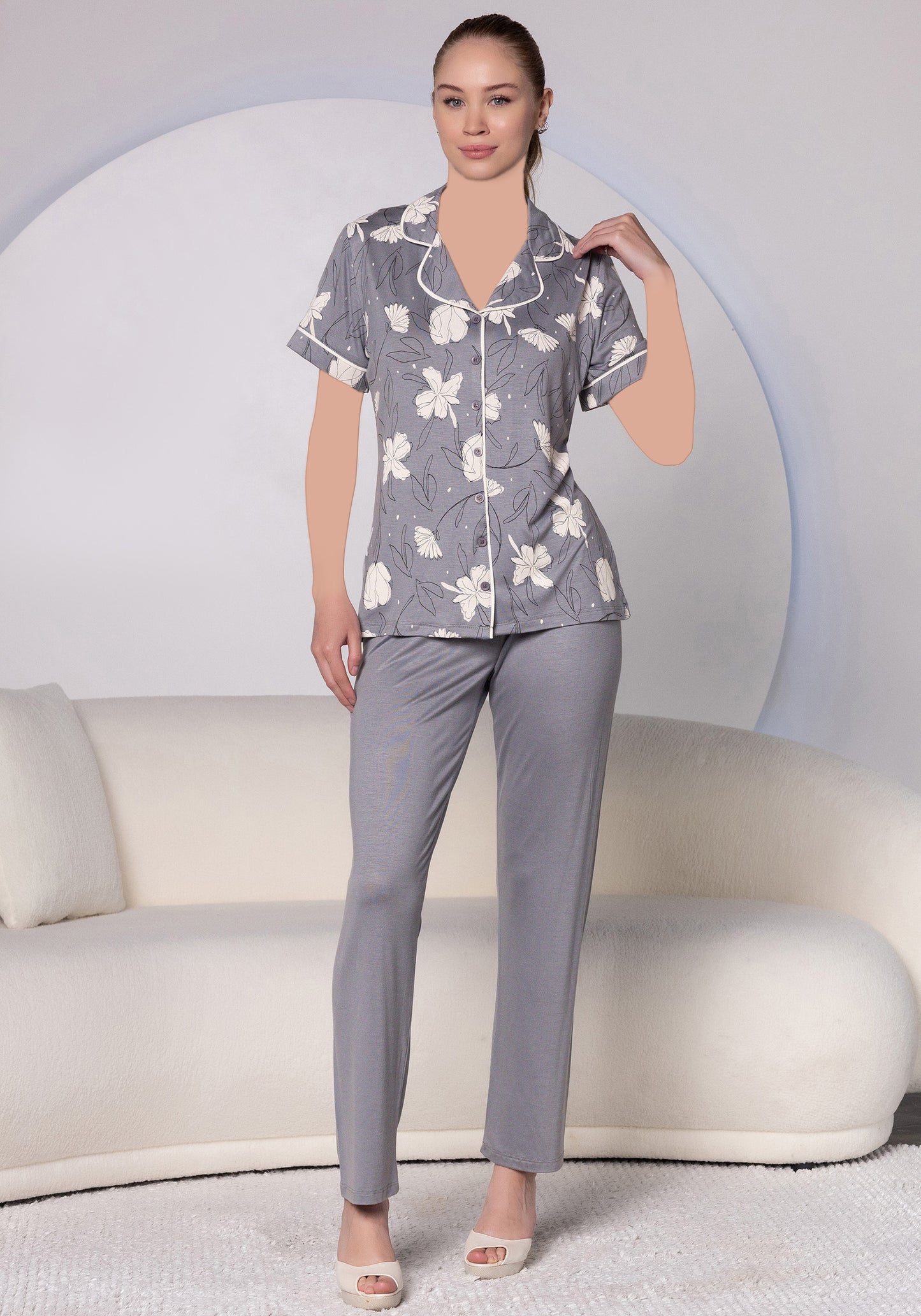 Collar Button Short Sleeve Pajama