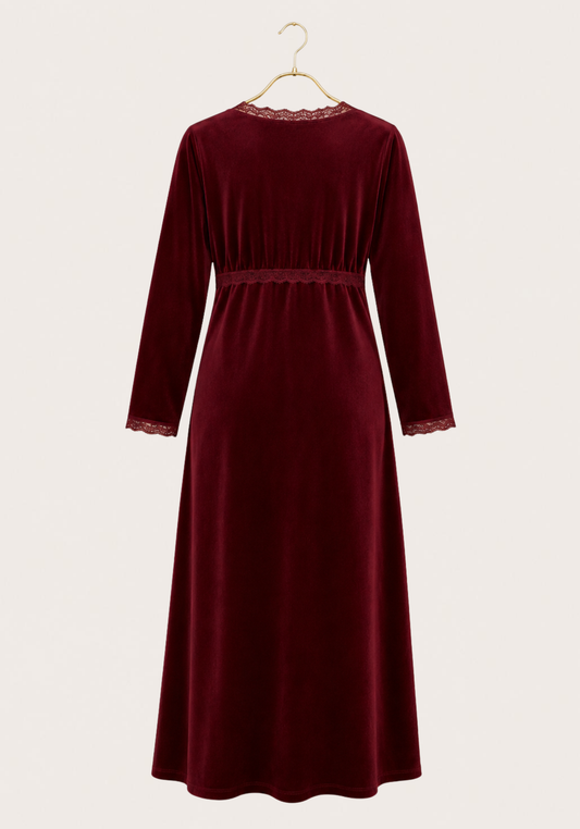 Velour Long Gown With Lace