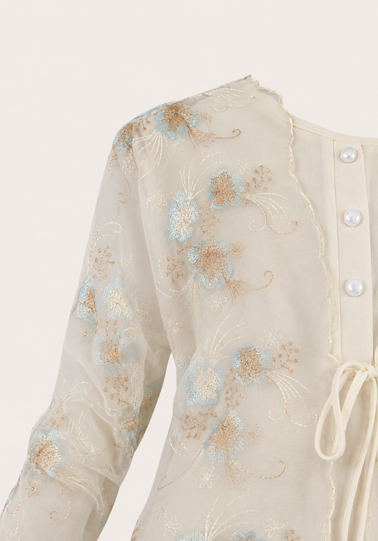 Maternal 3-Pieces Pajamas: Long Sleeve Buttoned Top And Pants And Long Sleeve Organza Robe