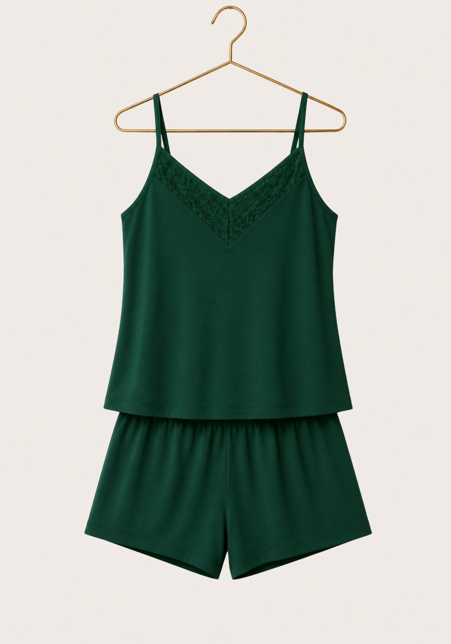 Modal Short Set: Shoulder Strap Top With Lace Detail And Shorts