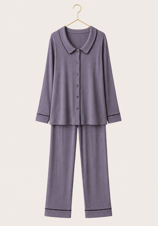 Collar Button Long Sleeve Pajama