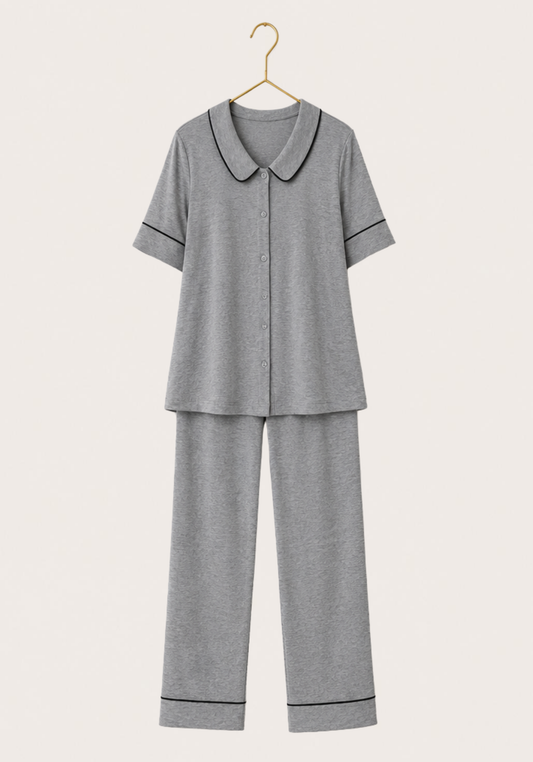 Collar Button Short Sleeve Pajama