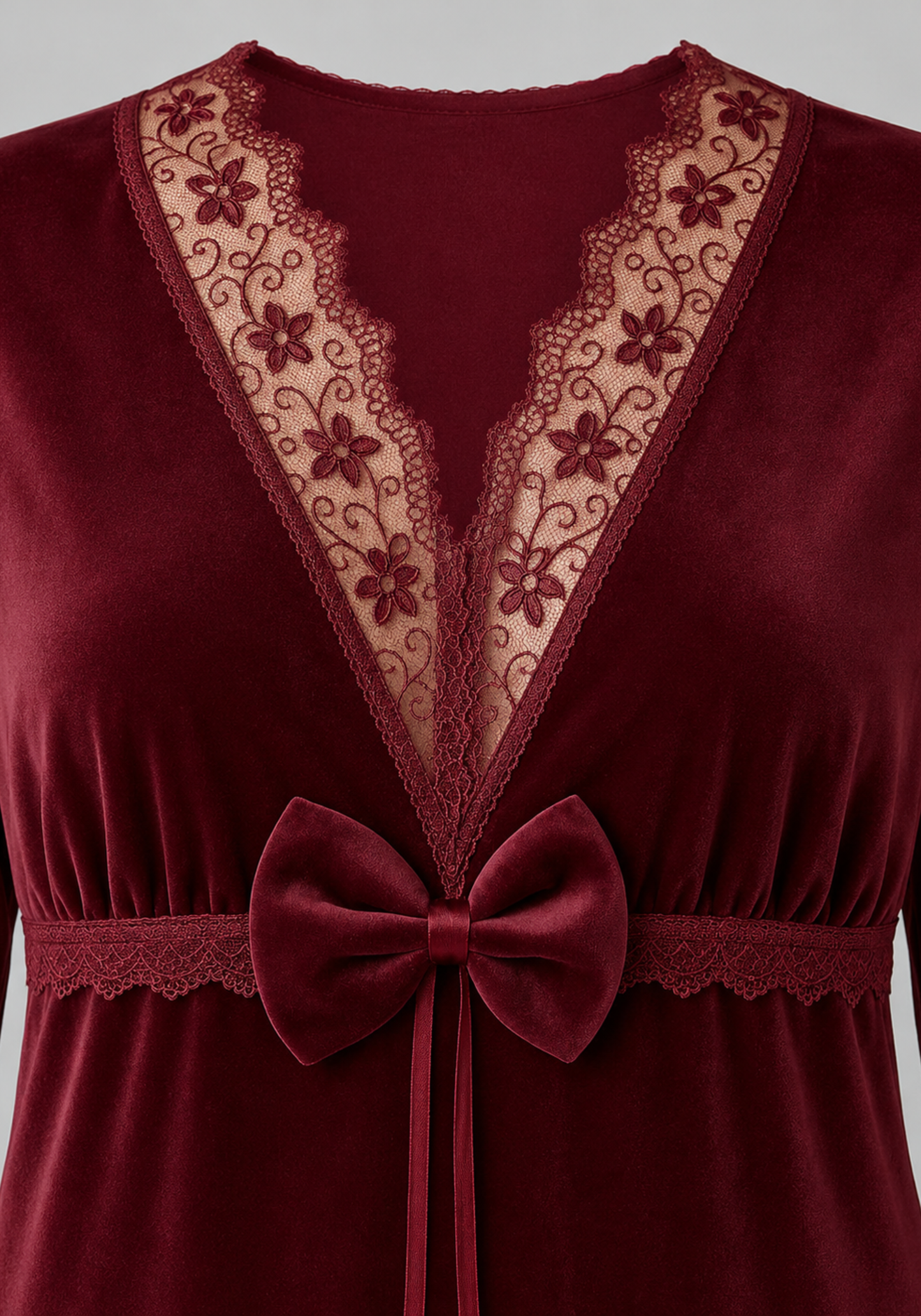 Velour Long Gown With Lace