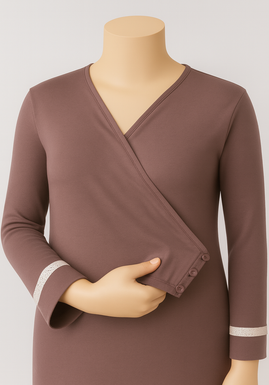 Maternal 3 Pieces Cotton Lycra Long Robe And Pajama Set