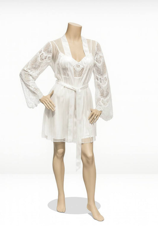 Bridal Short Night Gown And Robe Set With Lace