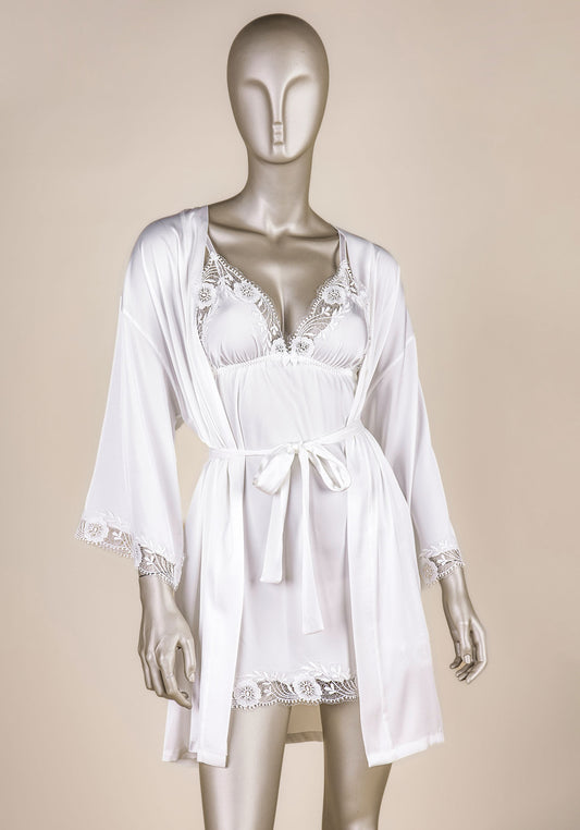 Bridal Robe Set: Plain Satin Nighty With Satin Dantel Kimono