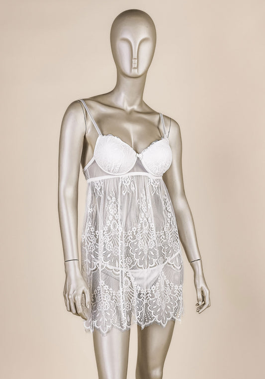 Bridal All Lace Padded Underwire Short Nighty And Robe Set