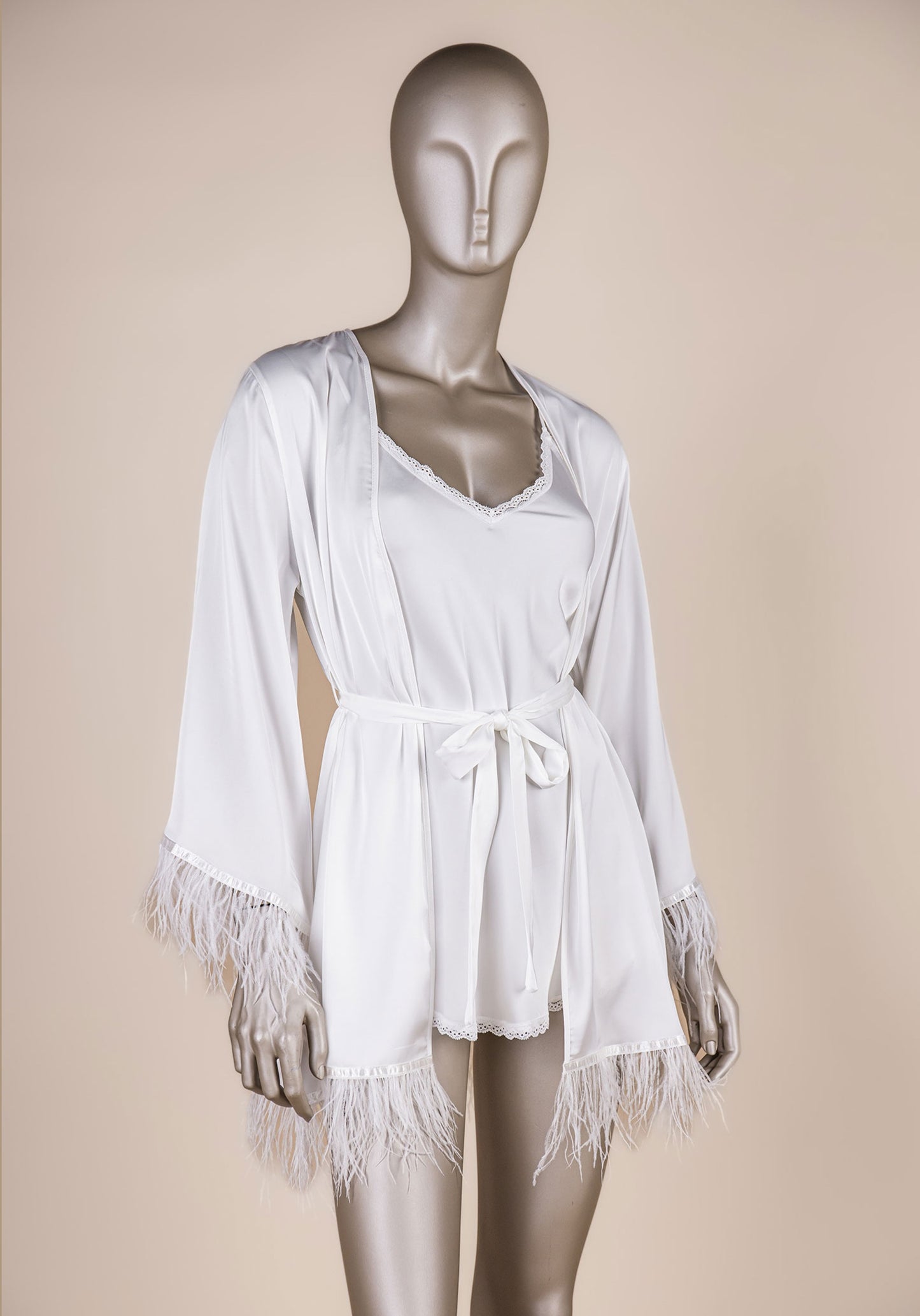 Bridal Short Robe Set: Basic Nighty And Robe With Furr Detail
