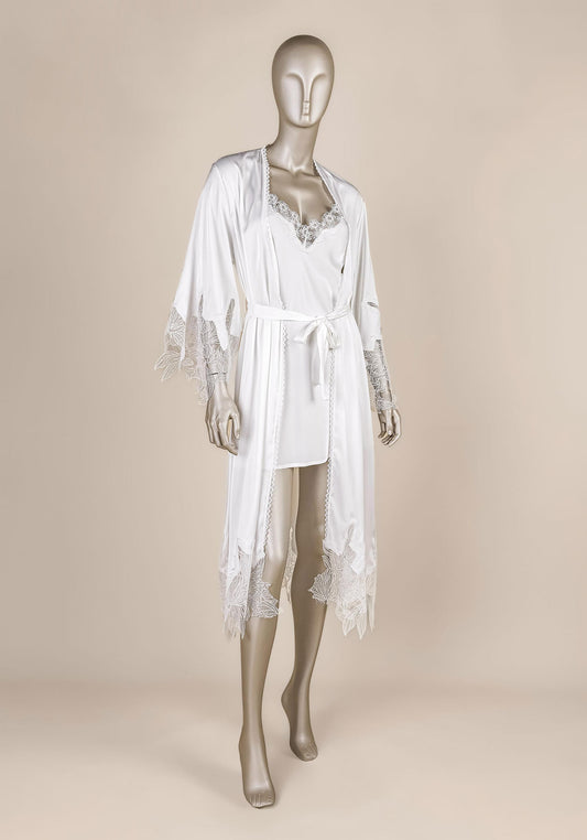 Bridal Robe Set: Plain Satin Nighty With Satin Dantel Kimono