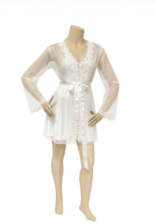 Bridal Short Night Gown And Robe Set With Lace