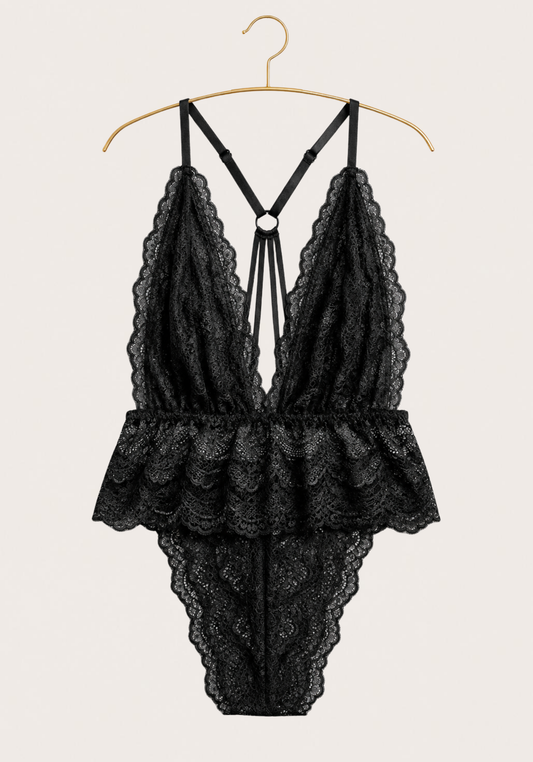 Lingerie Teddies: Full Dantel Bodysuit With Multiple Straps At The Back
