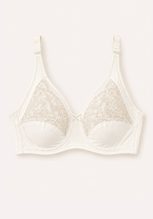 Basic Bra: Daily Wide Strap Unpadded Half Laced Cup Bra