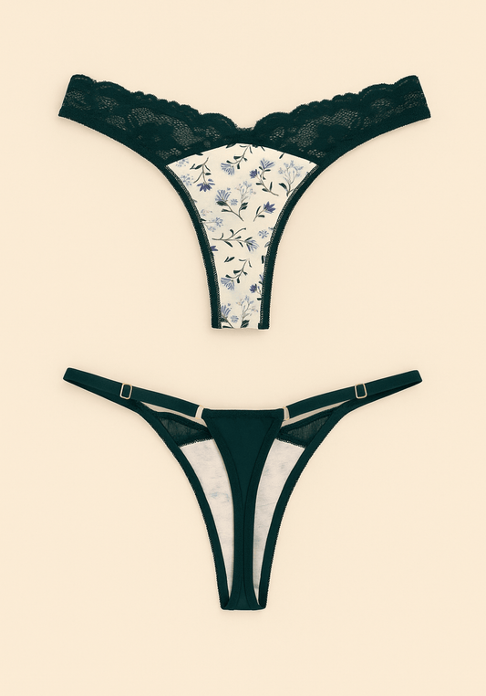 V-Lace Floral Print Panties