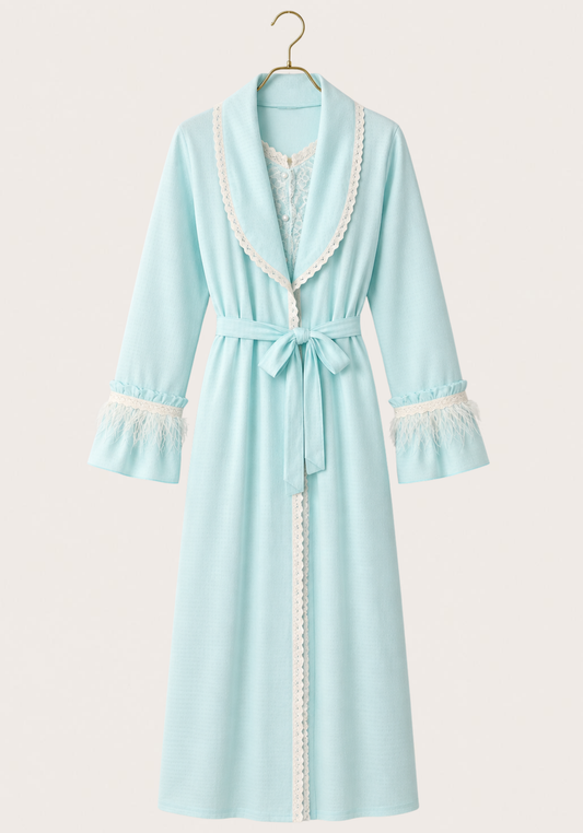 Maternal Robe Set: Button Long Nighty With Front Dantel And Long Robe With Furr