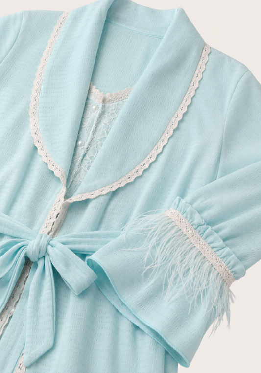 Maternal Robe Set: Button Long Nighty With Front Dantel And Long Robe With Furr