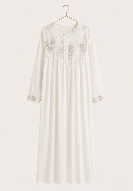 Maternal Long Robe Set: Long Sleeve Buttoned Nighty And Long Sleeve Organza Robe