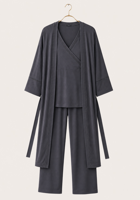 Viscose 3 Piece Maternal Robe Pajamas Set